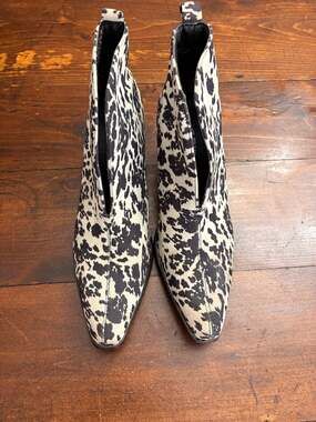 Crazy Train Black & Cream Animal Print Western Ankle Boots